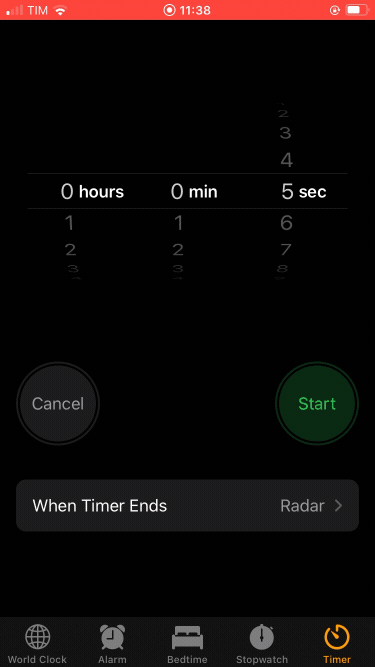 5s countdown timer on the iPhone
