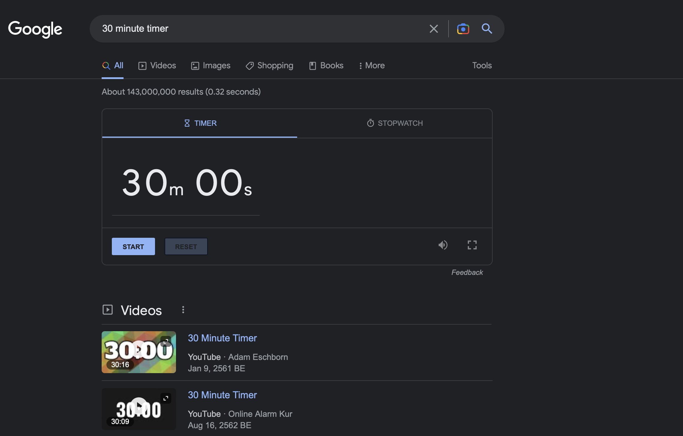 Google has its own timer tool, which appears at the top of search results